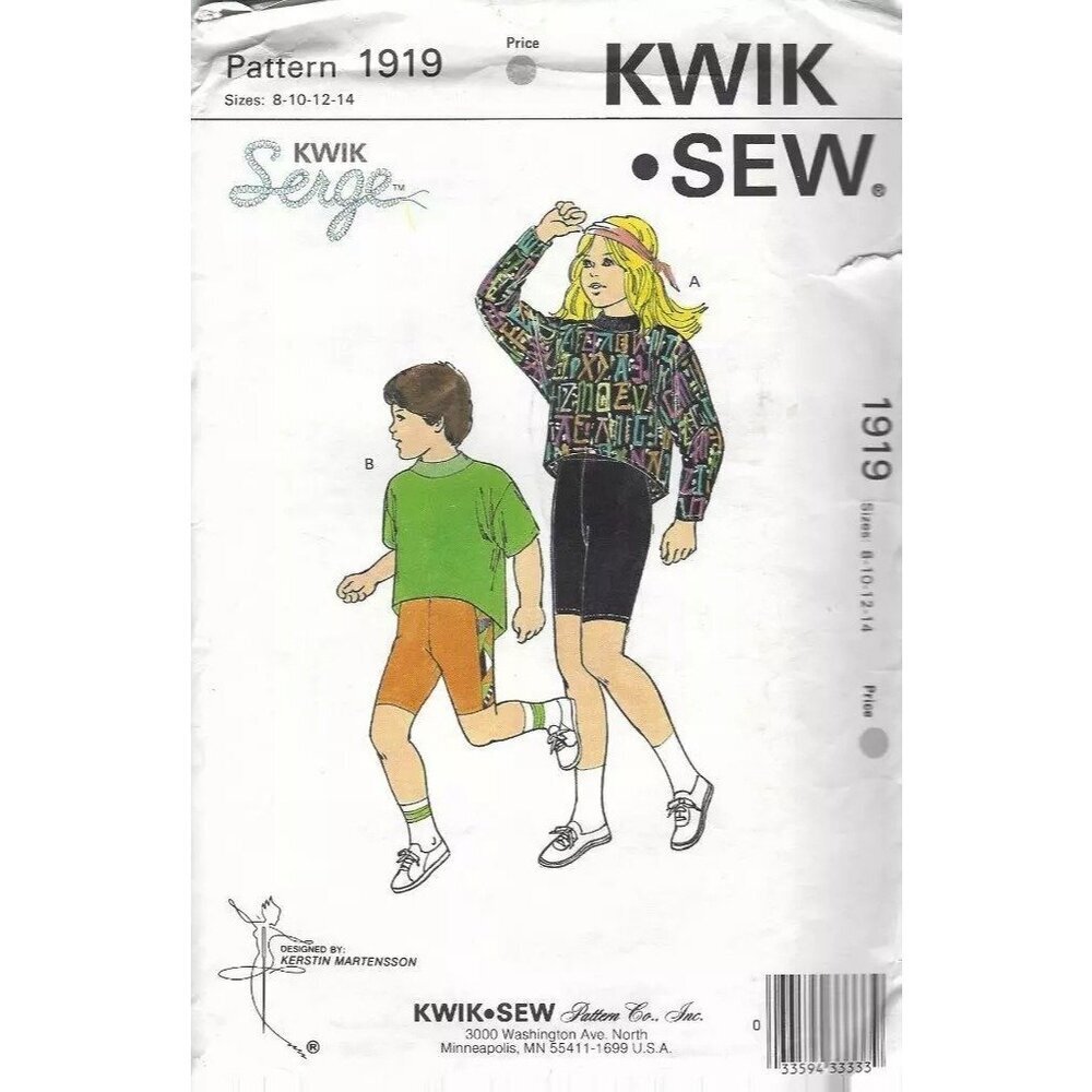 Kwik‎ Sew Sewing Pattern 1919 Childs Shirt Shorts S